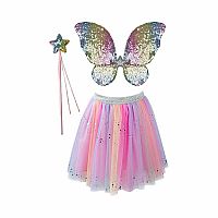 Rainbow Sequins Skirt w/Wings & Wand, Size 4-6