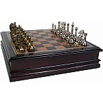 Metal Chessmen with Deluxe Wood Chess Board & Storage