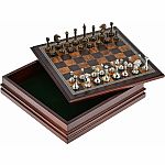 Metal Chessmen with Deluxe Wood Chess Board & Storage