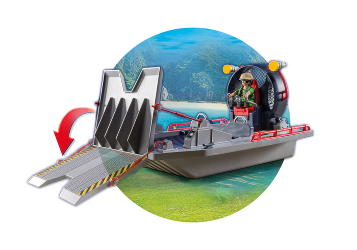 Playmobil enemy airboat deals with raptor