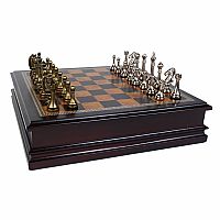 Metal Chessmen with Deluxe Wood Chess Board & Storage