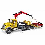 MACK Granite Tow Truck with BRUDER Roadster