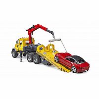 MACK Granite Tow Truck with BRUDER Roadster