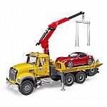 MACK Granite Tow Truck with BRUDER Roadster