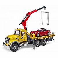 MACK Granite Tow Truck with BRUDER Roadster